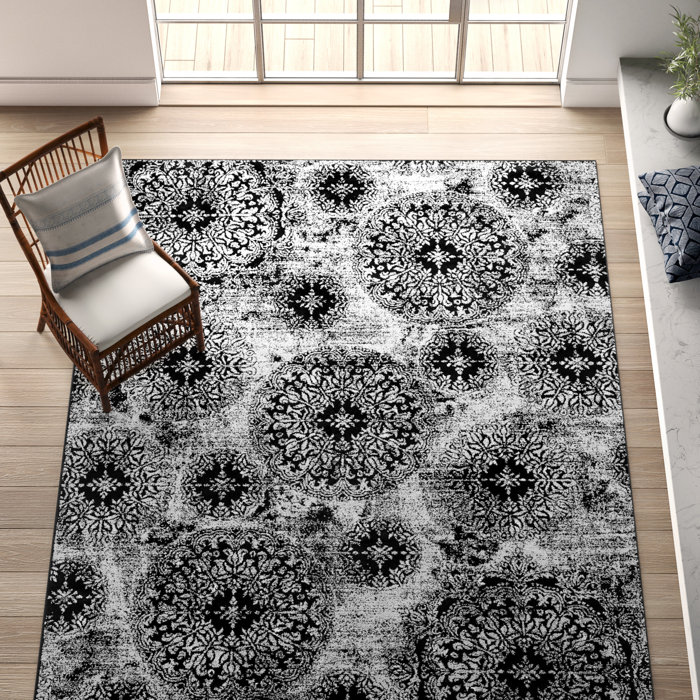Mistana™ Brandt Medallion Power Loom Black/White Area Rug & Reviews